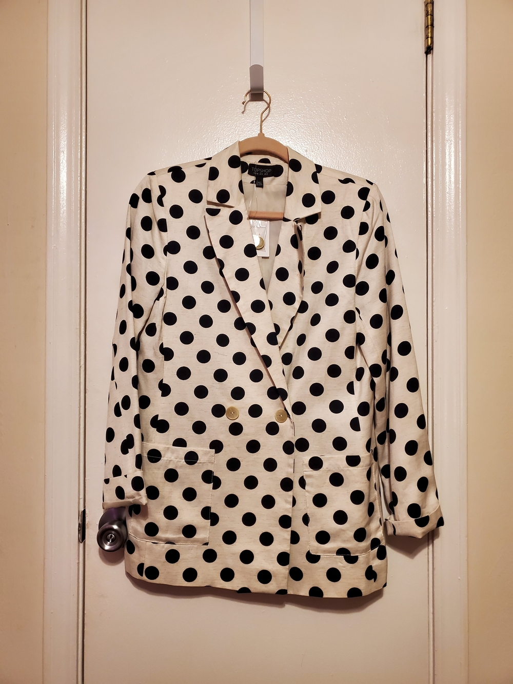 Topshop Black Polka Dot Black And White Blazer
